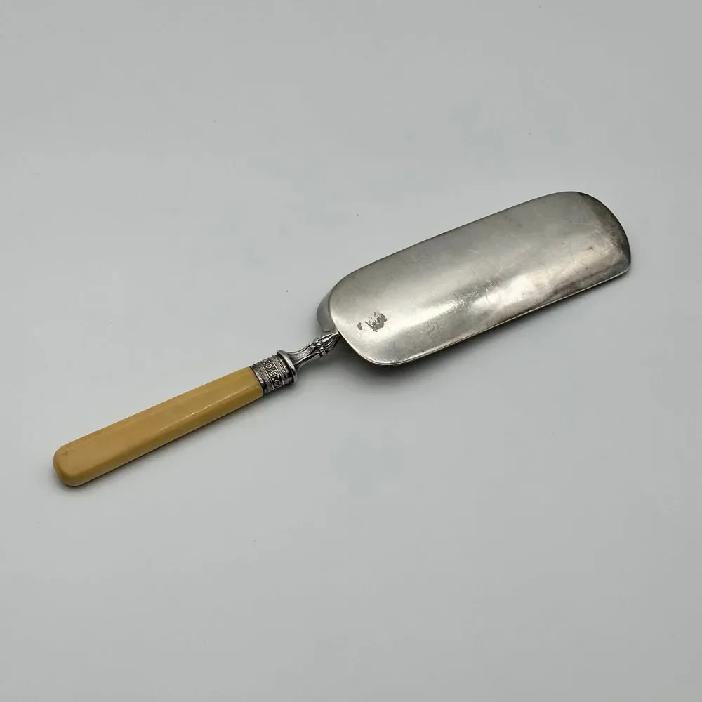 Antique Silver Plate Engraved Crumb Scraper Ivory Cream Handle